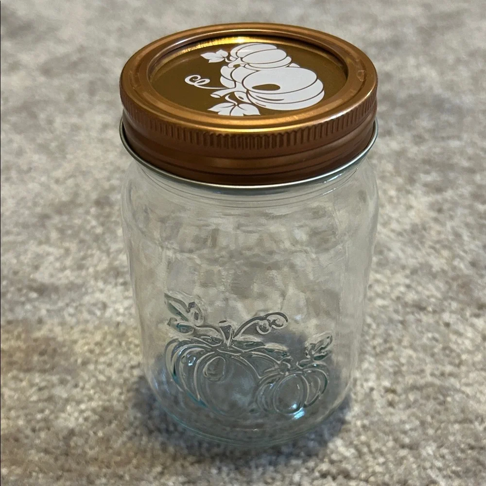 NWOT Glass Pumpkin Jar with Pumpkin Design and Copper Lid (1)